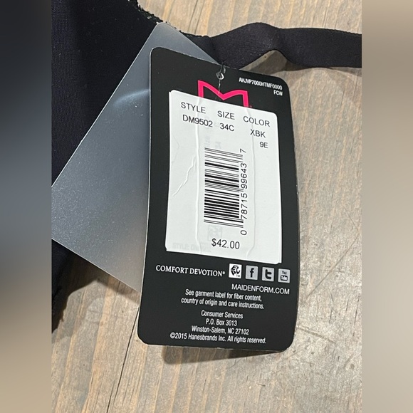 NWT Maidenform Women’s Solid Black Extra Coverage T-Back Bra Sz: 34C DM9502 - Picture 5 of 8